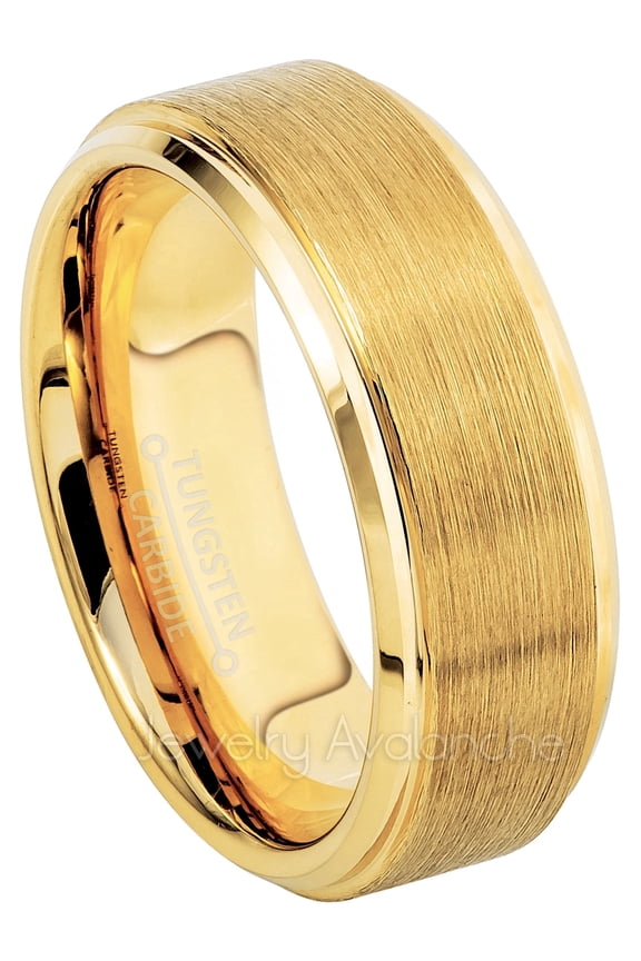 Mens Tungsten Wedding Band, 8mm, Brushed, Yellow Gold Ion-Plated
