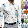thumbnail image 1 of Mens Turn Down Collar Long Sleeve Polo Shirt Creative Paint Splatter Print Three Button Placket Casual Athletic Top, 1 of 4