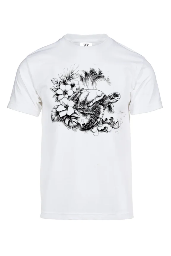 Mens Turtle Wave Solar T-Shirt Color Changing Summer Beach Sun Tee, White 3XL