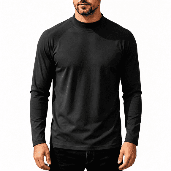 Mens Turtleneck Fleece T Shirts Casual Regular Fit Long Sleeve Soft Winter Thermal Base Layer Top Black S-3XL