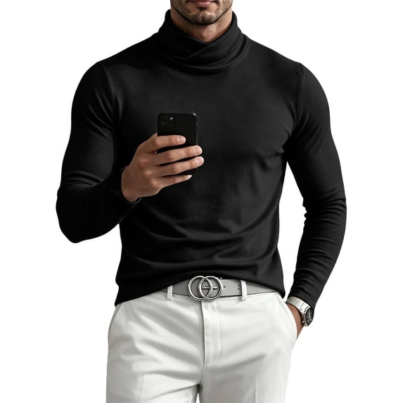 Mens Turtleneck Long Sleeve Shirts Casual Slim Fit Undershirt Lightweight T-Shirt for Outdoor & Business