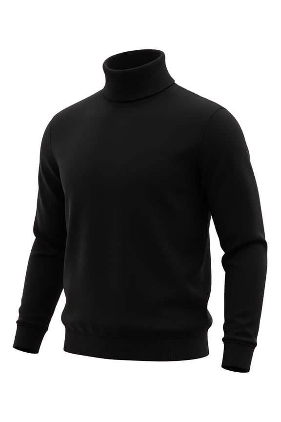 Mens Turtleneck Long Sleeve Sweater Fleece Pullover Warm Winter Slim Fit Ribbed Neck Owen Black (L)