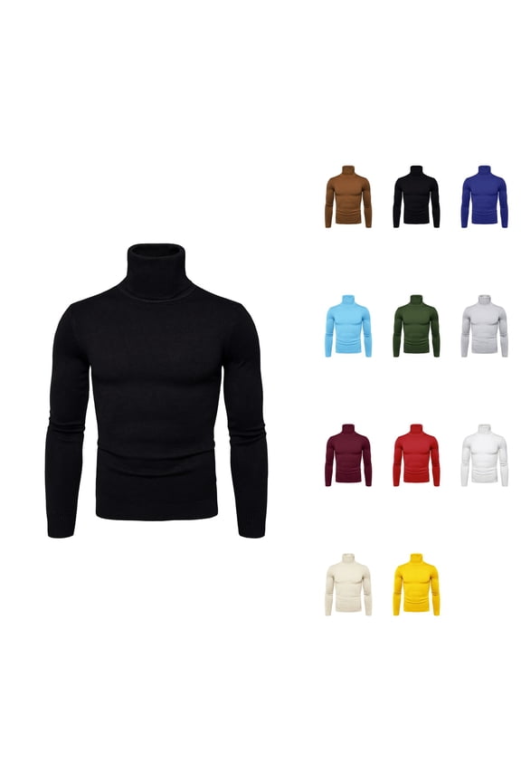 Mens Turtleneck Sweater, Autumn Winter Solid Soft Slim Fit, Long Sleeve Knitted Lightweight Thermal Pullover, Close Fitting Top