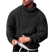 Mens Turtleneck Sweater Cable Knit Sweater Tops Casual Loose Fit Thick Pullover Long Sleeve Chunky Knitwear Sweaters