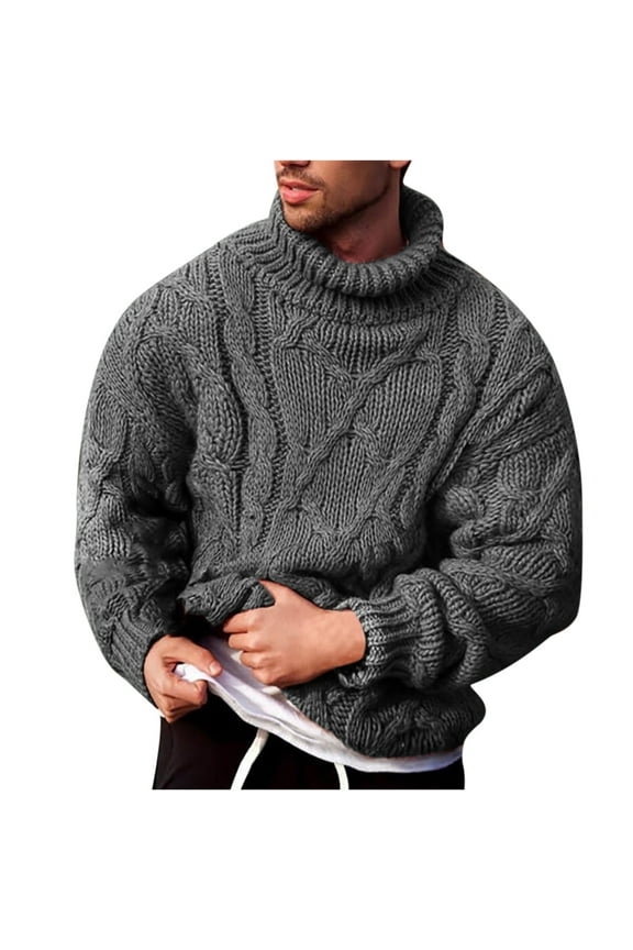 Mens Turtleneck Sweater Cable Knit Sweater Tops Casual Loose Fit Thick Pullover Long Sleeve Chunky Knitwear Sweaters