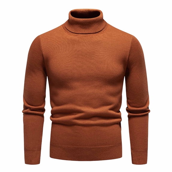 Mens Turtleneck Sweater Casual Classic Fit Long Sleeve Knit Pullovers Fall Winter Warm Basic Tops Athletic Work Outfit (3XL, Brown)