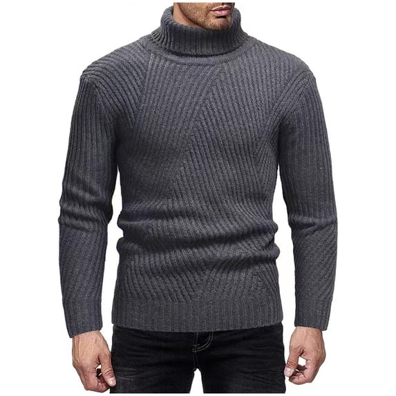Mens Turtleneck Sweater Slim Fit Cable Knitted Casual Pullover Lightweight Ribbed Long Sleeve Sweaters (3XL, Dark Gray)