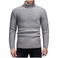 thumbnail image 1 of Mens Turtleneck Sweater Slim Fit Cable Knitted Casual Pullover Lightweight Ribbed Long Sleeve Sweaters (L, Gray), 1 of 4