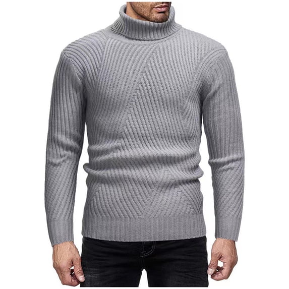 Mens Turtleneck Sweater Slim Fit Cable Knitted Casual Pullover Lightweight Ribbed Long Sleeve Sweaters (L, Gray)