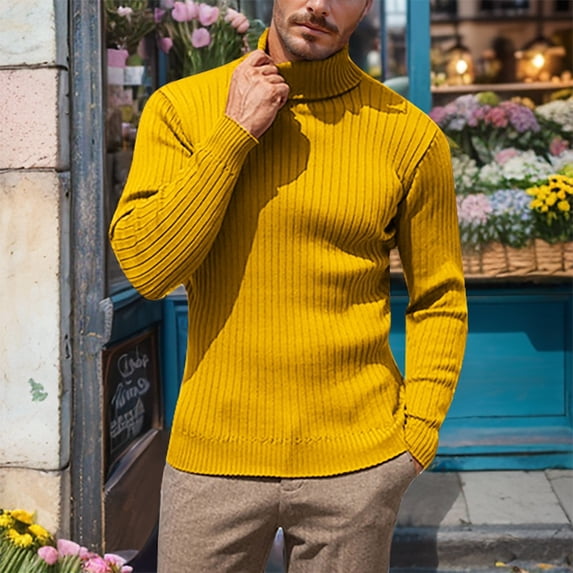 Mens Turtleneck Sweater Solid Color Loose Fit Warm Knit Pullover Casual Business Top for Fall Winter Soft Classic Knitwear for Cold Weather
