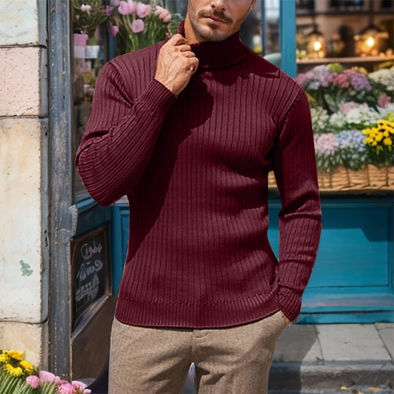 Mens Turtleneck Sweater Solid Color Loose Fit Warm Knit Pullover Casual Business Top for Fall Winter Soft Classic Knitwear for Cold Weather
