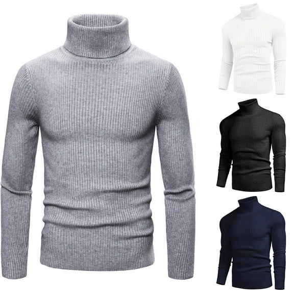 Mens Turtleneck Sweaters Slim Fit Casual Knitted Pullover Thermal Long Sleeve Sweaters Tops