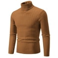 thumbnail image 1 of Mens Turtleneck Sweaters Tall Long Sleeve Solid Color Loose Knitted Top for Men Fall Oversized Pullover Sweatshirt (Brown XL), 1 of 2