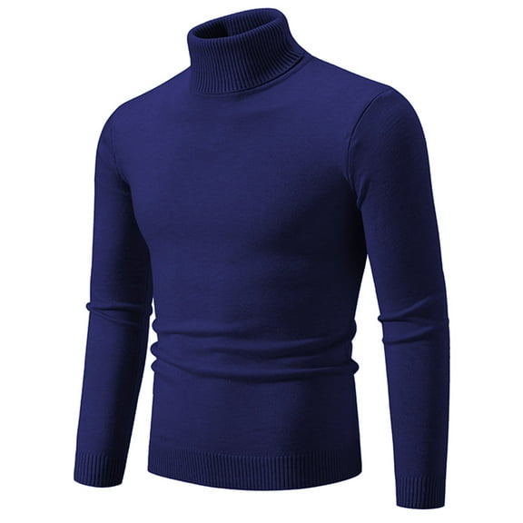 Mens Turtleneck Sweaters Tall Long Sleeve Solid Color Loose Knitted Top for Men Fall Oversized Pullover Sweatshirt (Navy M)