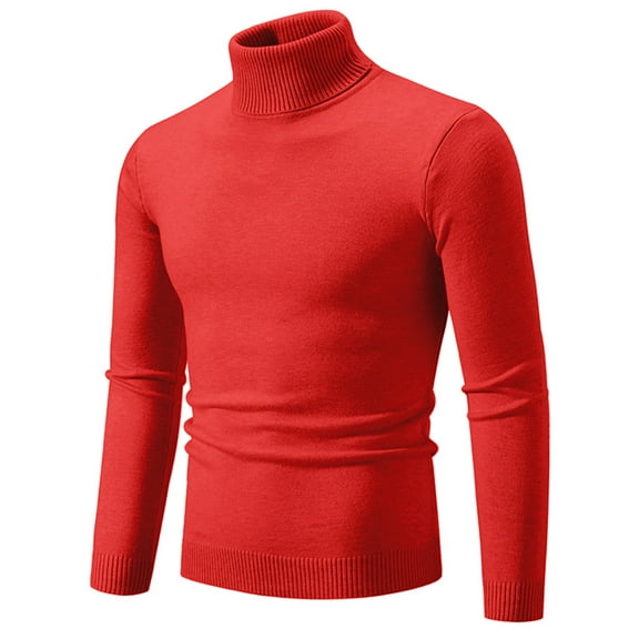 Mens Turtleneck Sweaters Tall Long Sleeve Solid Color Loose Knitted Top for Men Fall Oversized Pullover Sweatshirt (Red L)