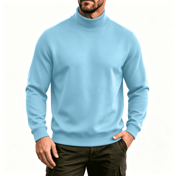 Mens Turtleneck Sweatshirt Casual Regular Fit Long Sleeve Warm Fall Winter Pullover Tops Light Blue S