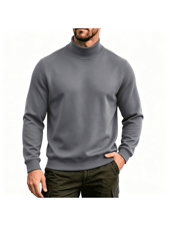 Mens Turtleneck Sweatshirt Long Sleeve Casual Regular Fit Warm Fall Winter Pullover Tops Dark Gray 2XL