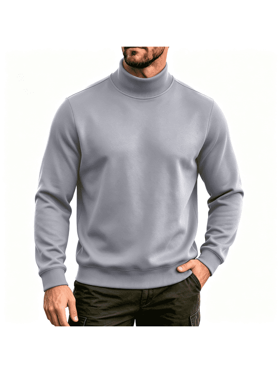 Mens Turtleneck Sweatshirt Long Sleeve Warm Regular Fit Casual Fall Winter Pullover Tops Gray XL