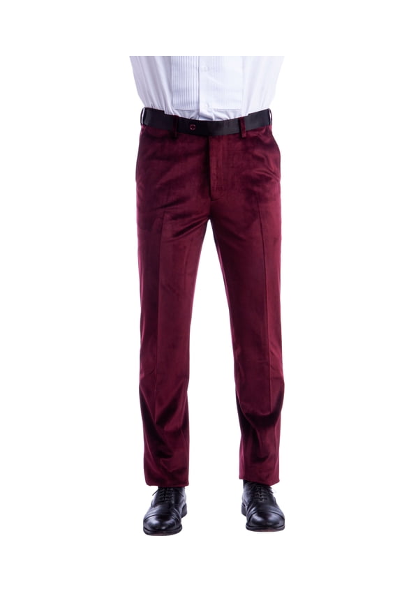 Mens Tuxedo Velvet Dress Pants, Solid With Satin Side Stripe Open Bottom Trousers For Graduations, Prom, Weddings, Etc