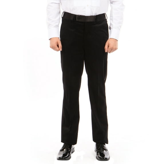 Mens Tuxedo Velvet Dress Pants, Solid With Satin Side Stripe Open Bottom Trousers For Graduations, Prom, Weddings, Etc
