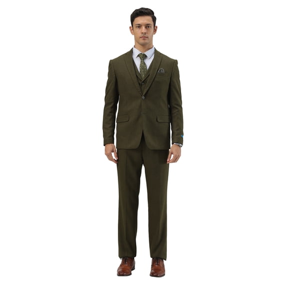 Mens Tweed 3 Piece Suit Set Hybrid Fit Notch Lapel Jacket Vest and Dress Pants