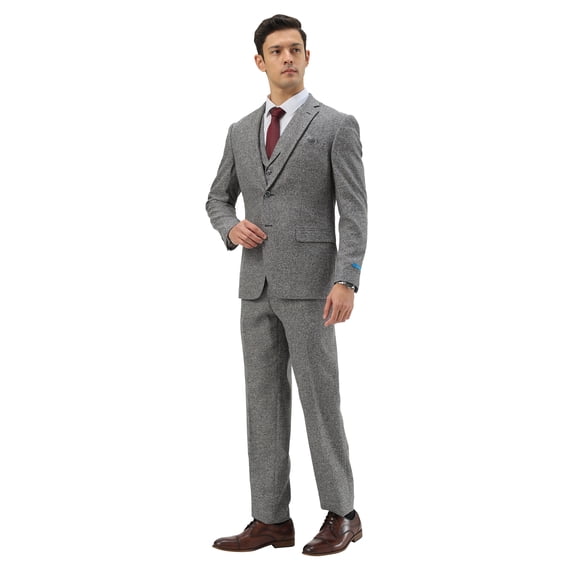 Mens Tweed 3 Piece Suit Set Hybrid Fit Notch Lapel Jacket Vest and Dress Pants
