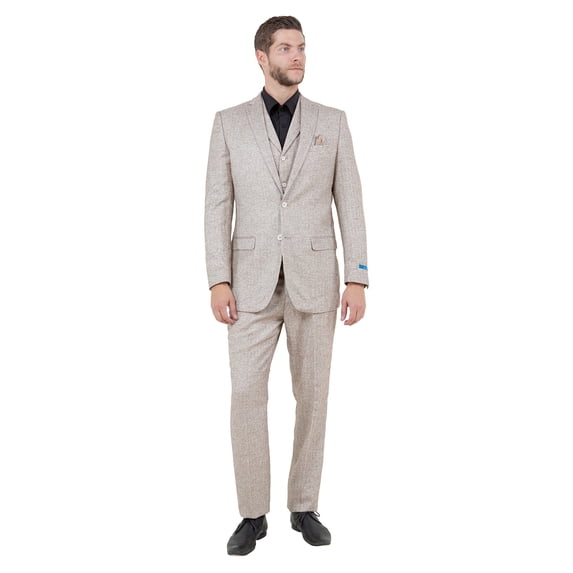 Mens Tweed 3 Piece Suit Set Hybrid Fit Notch Lapel Jacket Vest and Dress Pants