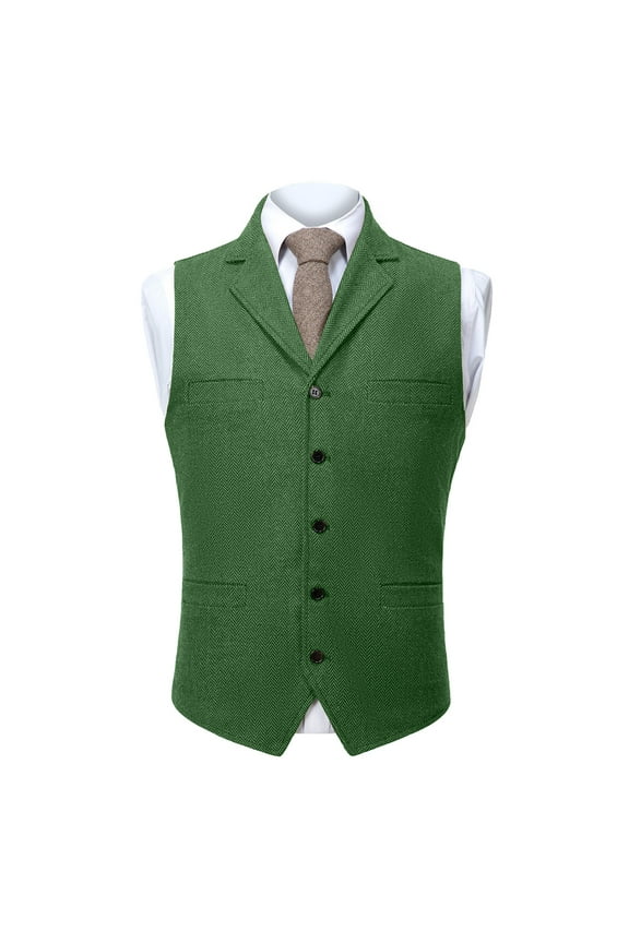 Mens Tweed Wool Suit Vest Vintage Button V Neck Herringbone Waistcoat 5 Real Pockets Waistcoat For Groomsmen Wedding