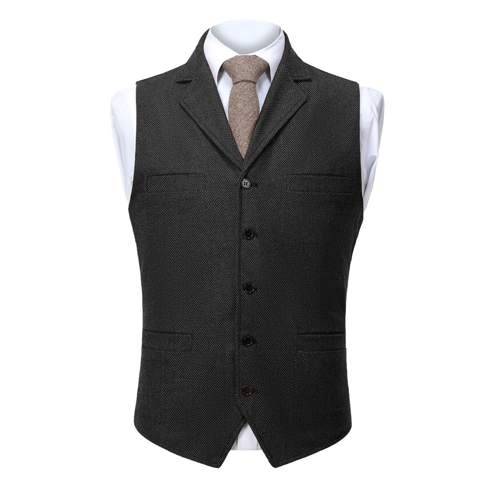 Mens Tweed Wool Suit Vest Vintage Button V Neck Herringbone Waistcoat 5 ...