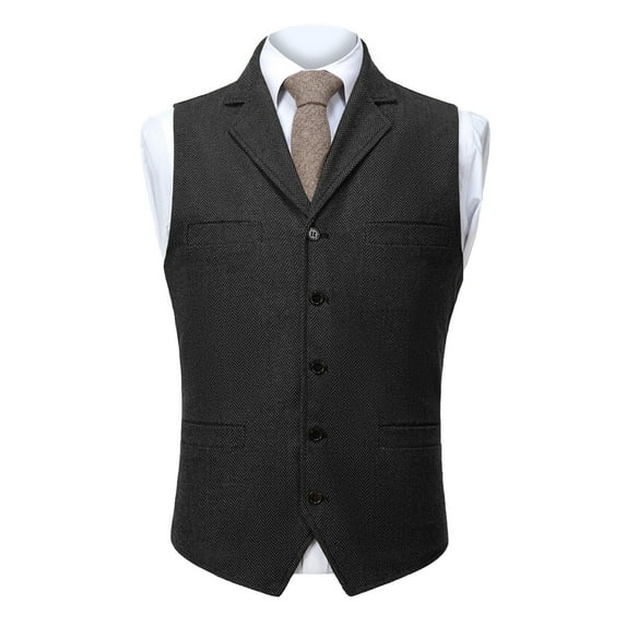 Mens Tweed Wool Suit Vest Vintage Button V Neck Herringbone Waistcoat 5 Real Pockets Waistcoat For Groomsmen Wedding