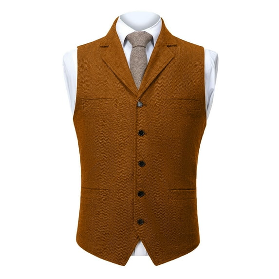 Mens Tweed Wool Suit Vest Vintage Button V Neck Herringbone Waistcoat 5 Real Pockets Waistcoat For Groomsmen Wedding