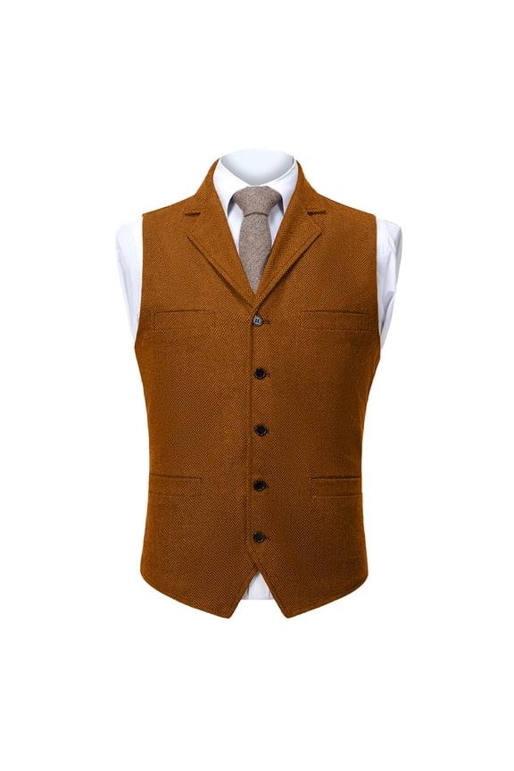 Mens Tweed Wool Suit Vest Vintage Button V Neck Herringbone Waistcoat 5 Real Pockets Waistcoat For Groomsmen Wedding