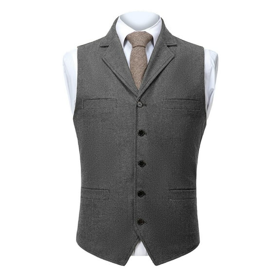 Mens Tweed Wool Suit Vest Vintage Button V Neck Herringbone Waistcoat 5 Real Pockets Waistcoat For Groomsmen Wedding