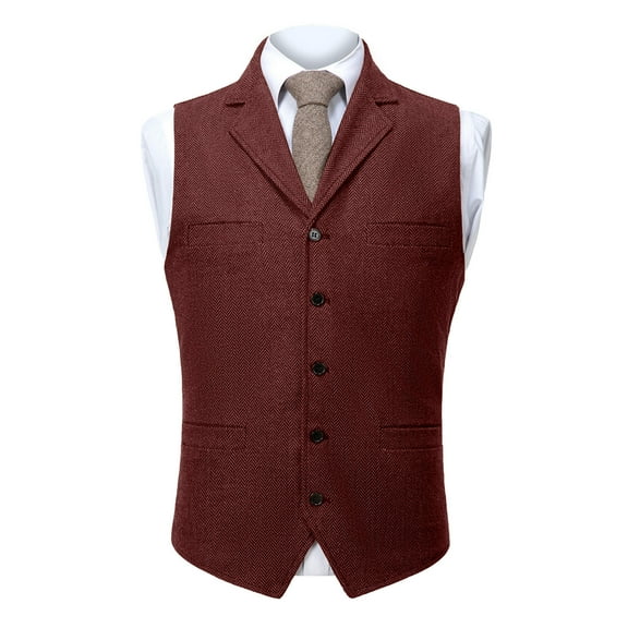 Mens Tweed Wool Suit Vest Vintage Button V Neck Herringbone Waistcoat 5 Real Pockets Waistcoat For Groomsmen Wedding