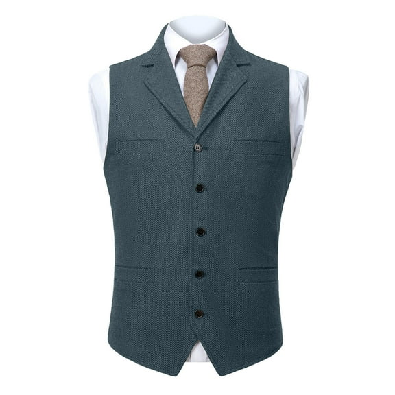 Mens Tweed Wool Suit Vest Vintage Button V Neck Herringbone Waistcoat 5 Real Pockets Waistcoat For Groomsmen Wedding