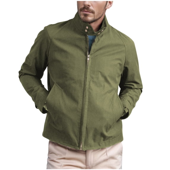 Mens Twill Bomber Jackets Full Zip Casual Softshell Varsity Jacket Windbreaker Lightweight Vintage Cool Stretch Zip Up Scrub Jacket Spring Fall Coat with Pockets Army Green