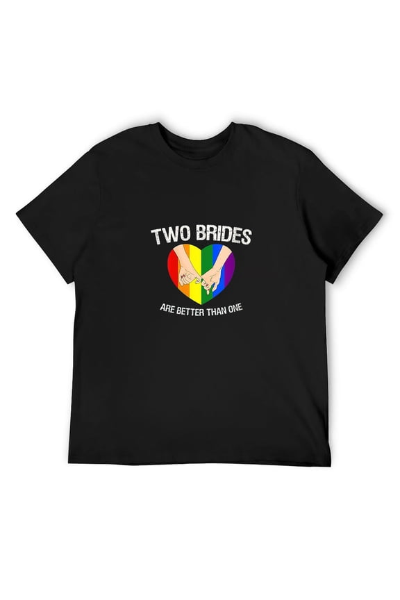 Mens Two Brides Are Better Than One LGBT Lesbian Wedding Round Neck T-Shirt Black