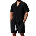 thumbnail image 1 of Mens Two Piece Sets Button Down V Neck Short Sleeve Tops and Drawstring Elastic Waist Shorts Athletic Lounge Outfit Set with Pocket, 1 of 5