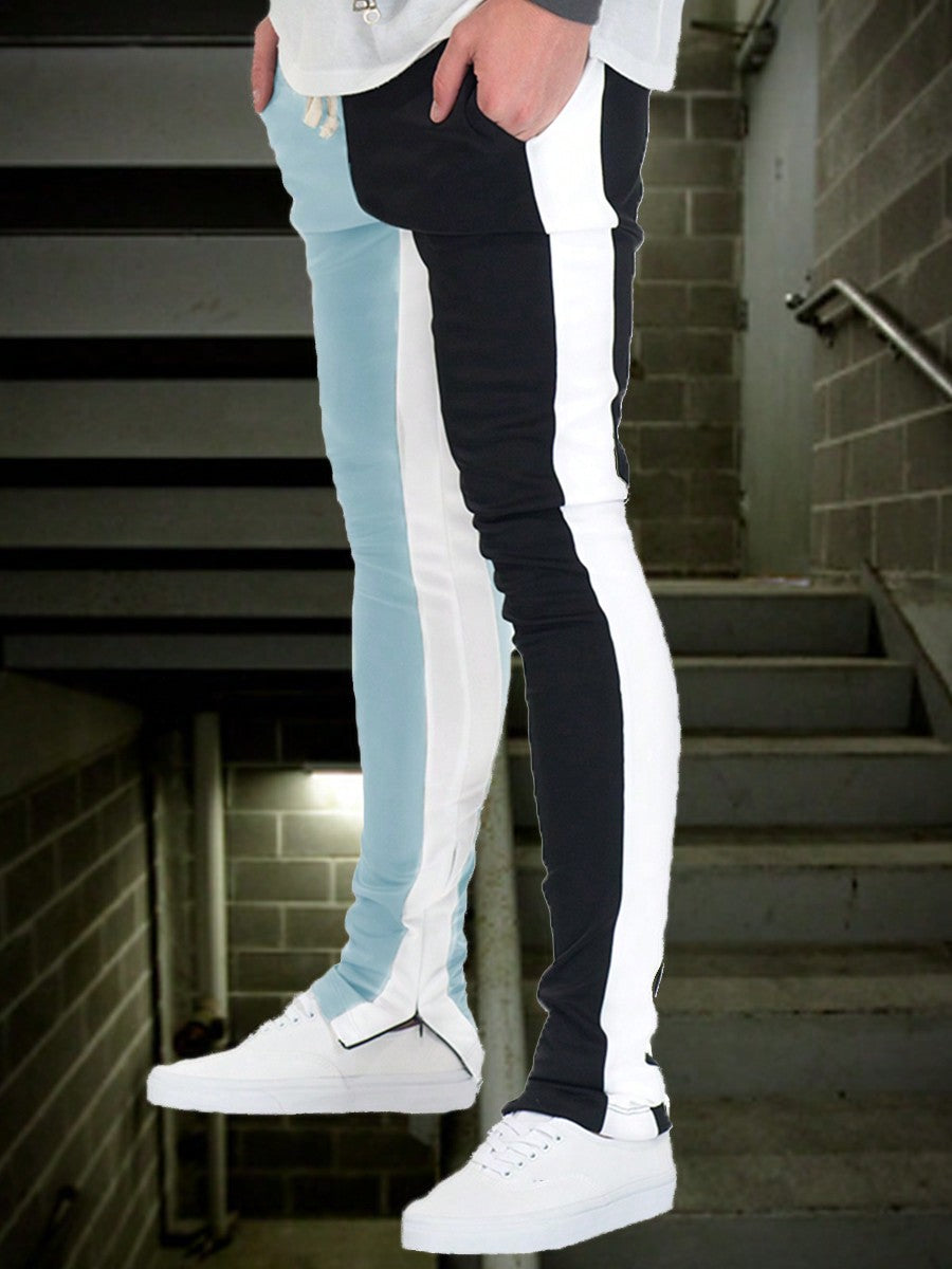 Mens Two Tone Color Block Stripe Track Pant Bottoms