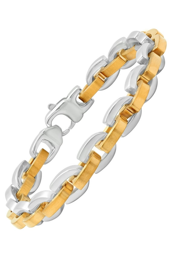 Mens Two-Tone Stainless Steel Horseshoe Link Bracelet