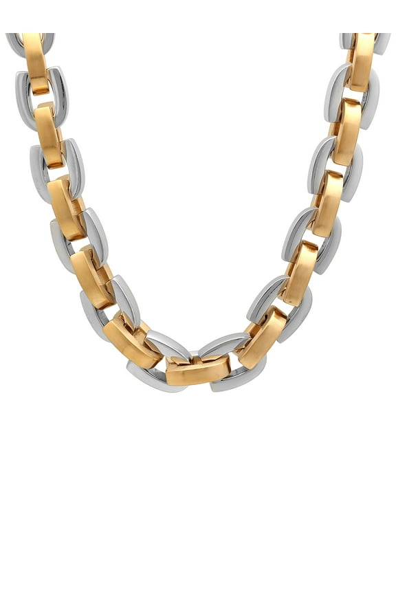 Mens Two-Tone Stainless Steel Horseshoe Link Chain Necklace