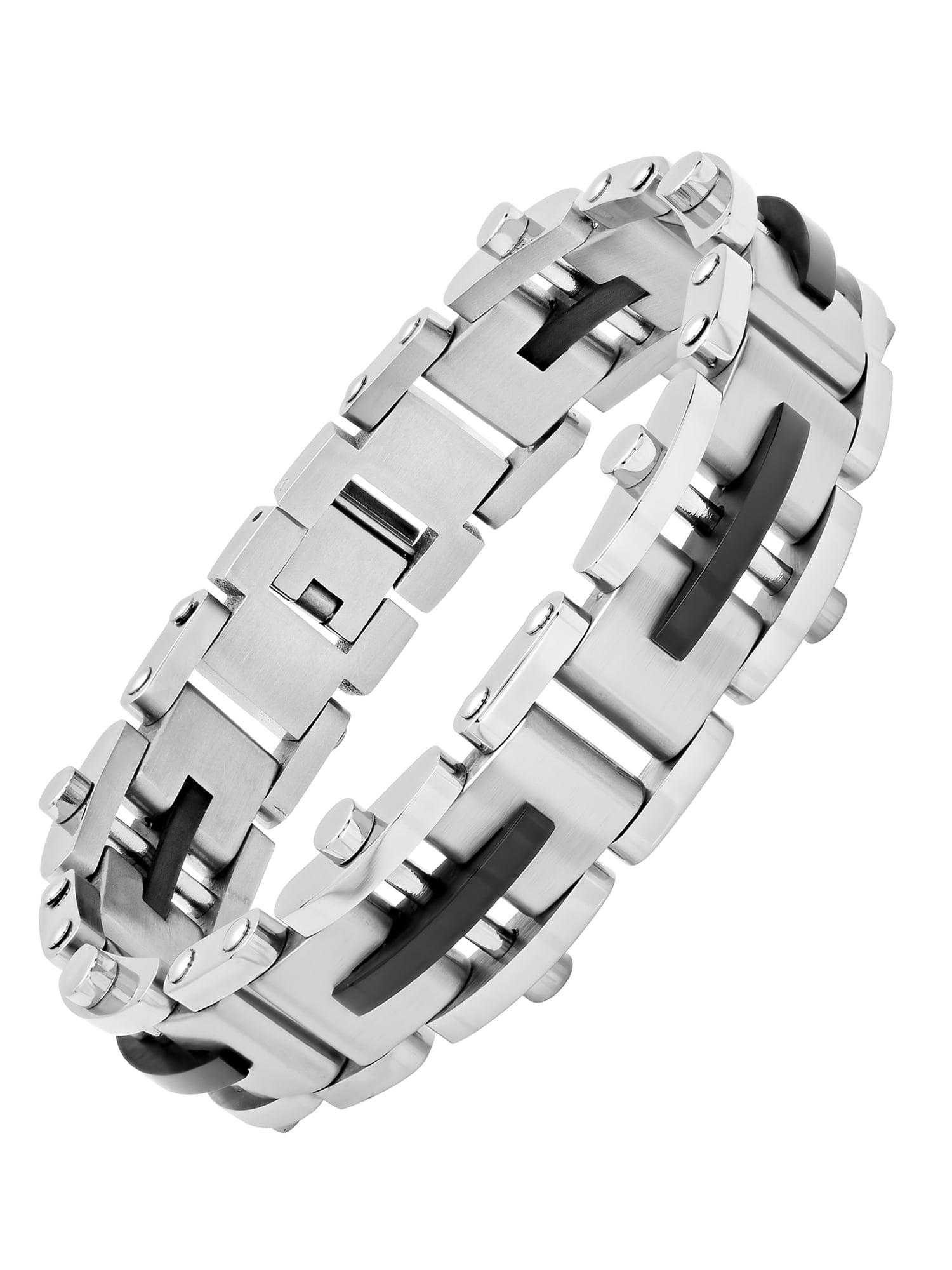 Mens Two-Tone Stainless Steel Riveted Link Bracelet