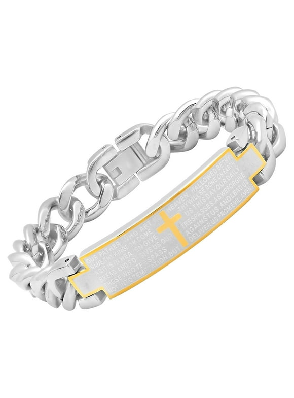 Mens Two-Tone Stainless Steel The Lord's Prayer ID Link Bracelet