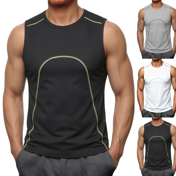 Mens UPF 50+ Athletic Quick Dry Muscle Tank Top Moisture Wicking Active Sleeveless Gym Shirts Tops for Men Big and Tall Size M-3XL White