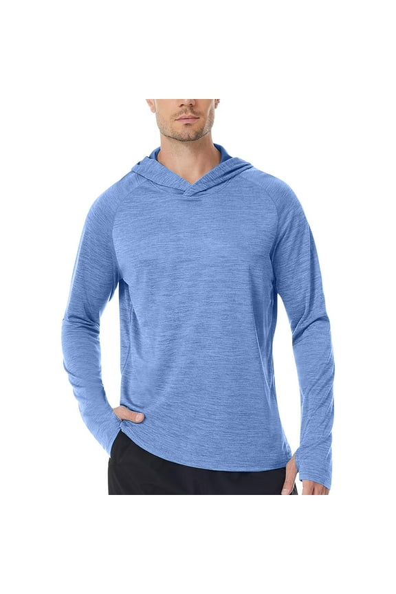 Mens UPF 50+ Fishing Hooded Shirts Long Sleeve UV Sun Protection Hoodies Lightweight Hiking Running Swim Shirt