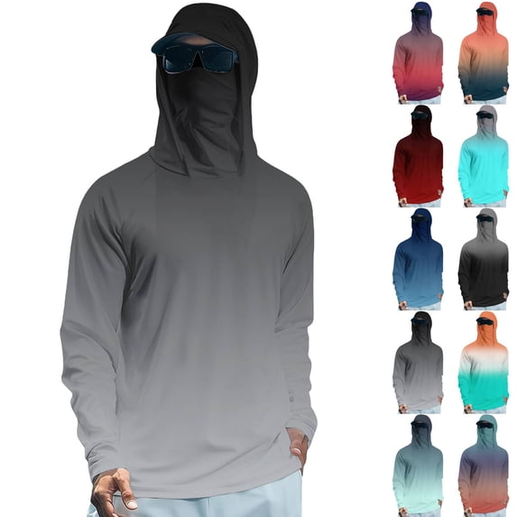 Mens UPF 50 Long Sleeve Sun Protection Shirts Fishing Hiking Shirts Light Gray L