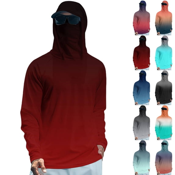 Mens UPF 50 Long Sleeve Sun Protection Shirts Fishing Hiking Shirts Wine S
