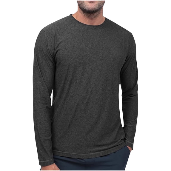 Mens UPF 50+ Rash Guard Crewneck Long Sleeve Quick Dry Tops Workout and Moisture-Wicking Athletic Gym Tees