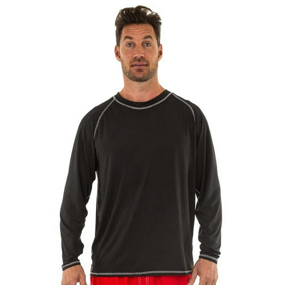 Mens UPF 50+ Rashguard Swim Tee Long Sleeve Running Shirt Swimwear Swim Shirts, Black, Size: S, Uzzi Active Wear