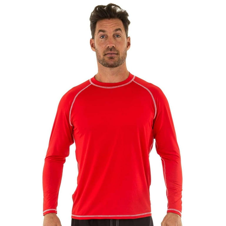 Mens UPF 50+ Rashguard Swim Tee Long Sleeve Running Shirt Swimwear Swim  Shirts, Red, Size: L, Uzzi Active Wear